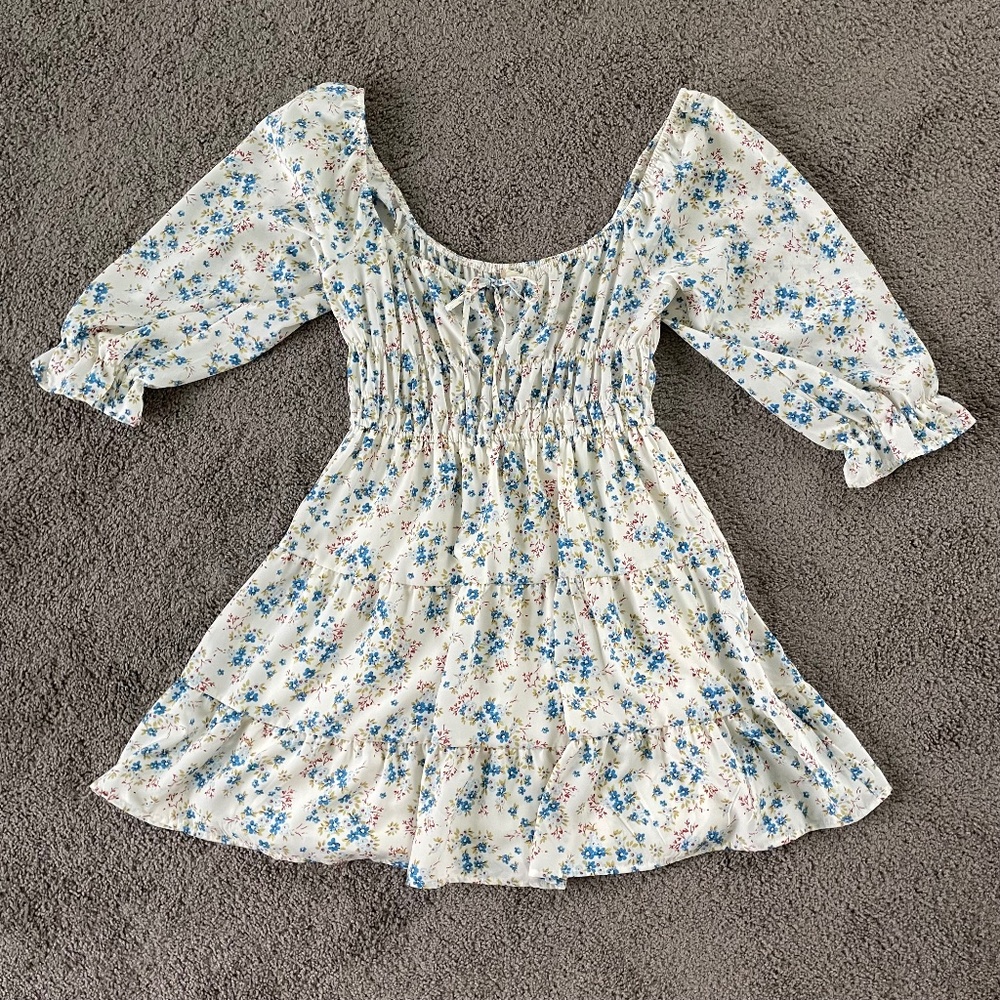 Altar’d State White Blue Floral Peasant Mini Dress